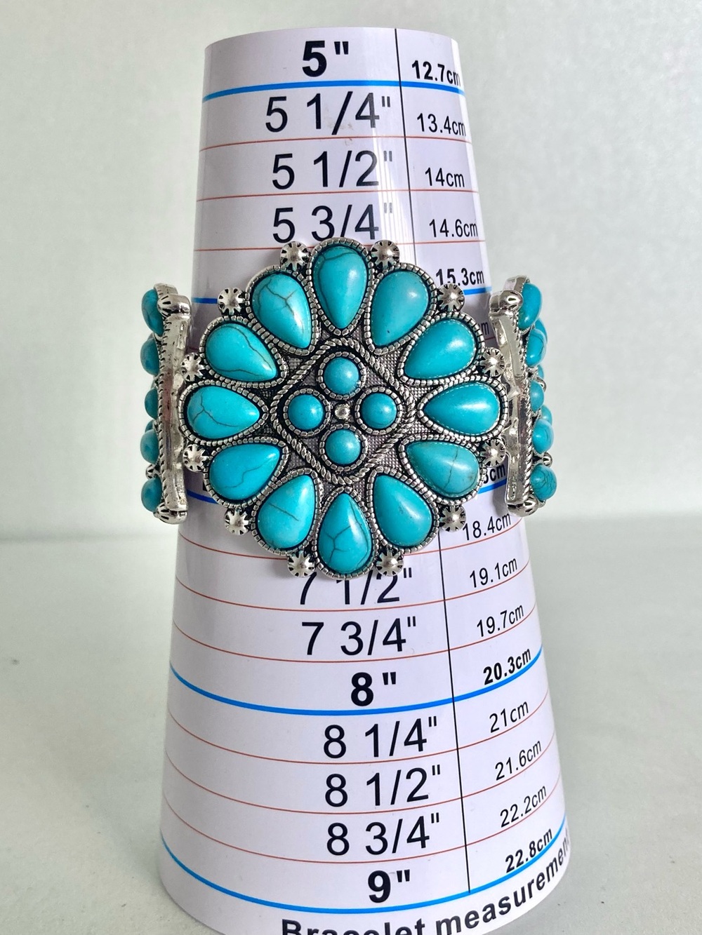 Plunder Silver & Turquoise tone Cluster NWOT boho cowgirl stretch Bracelet - Picture 9 of 9